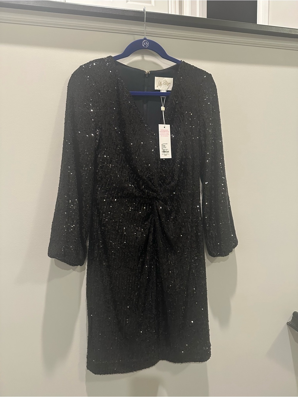Lilly Pulitzer Black Sequin Twist-Front Long Sleeve Dress